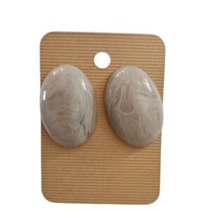 Vintage Marbled Lucite Oval Post Back Earrings 1” Retro Minimalist Chic Art Deco
